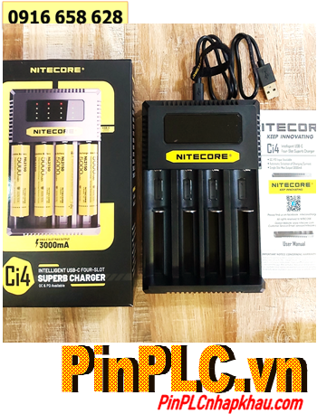 Nitecore Ci4 _Máy sạc 04 Pin cổng USB (Sạc pin Li-ion 3.7v-4.2v, NiMh 1.2v AA, AAA, 18650,14500, 16340, 21700, 26650,v,v...)